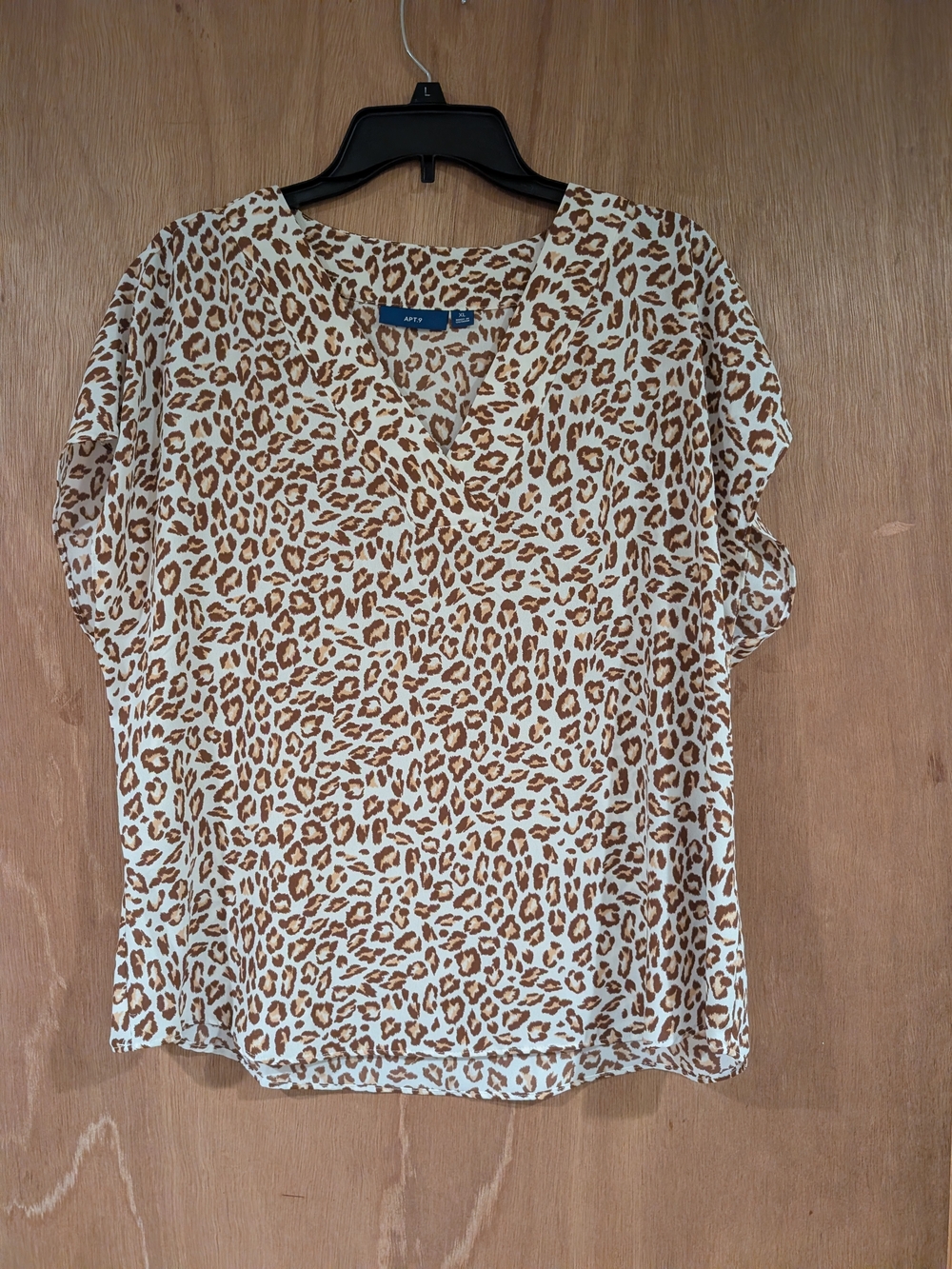 Apt. 9 Cream and Brown Leopard Print V-Neck Blouse